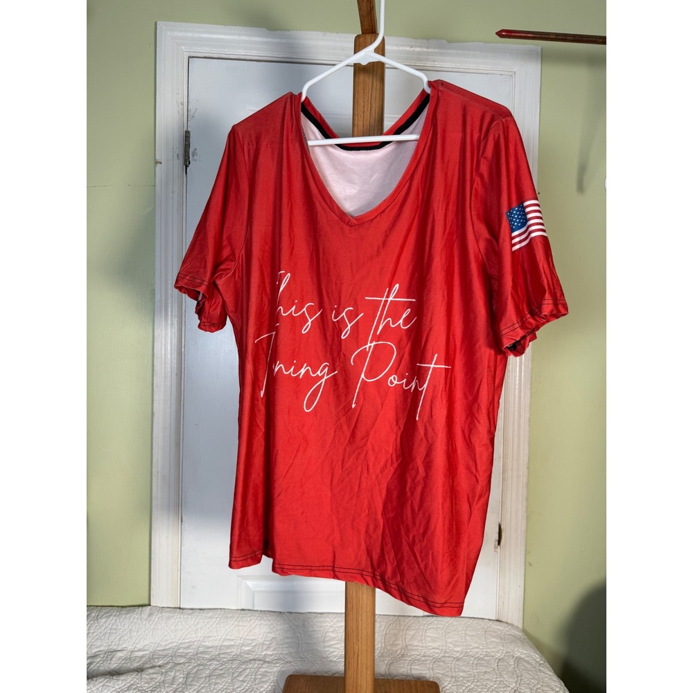 Turning Point USA Red Graphic V-Neck T-Shirt American Flag Sleeve Women 4XL